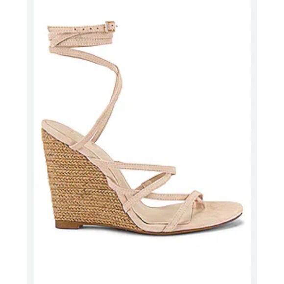 Revolve RAYE Acapulco Wedge Strappy Platform Espadrille Suede Tan Size 8 new - Picture 1 of 4